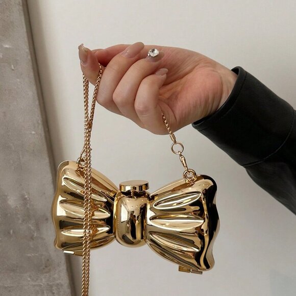 Gold Glamorous Women's Bowknot Mini Evening Bag - Picture 7 of 10